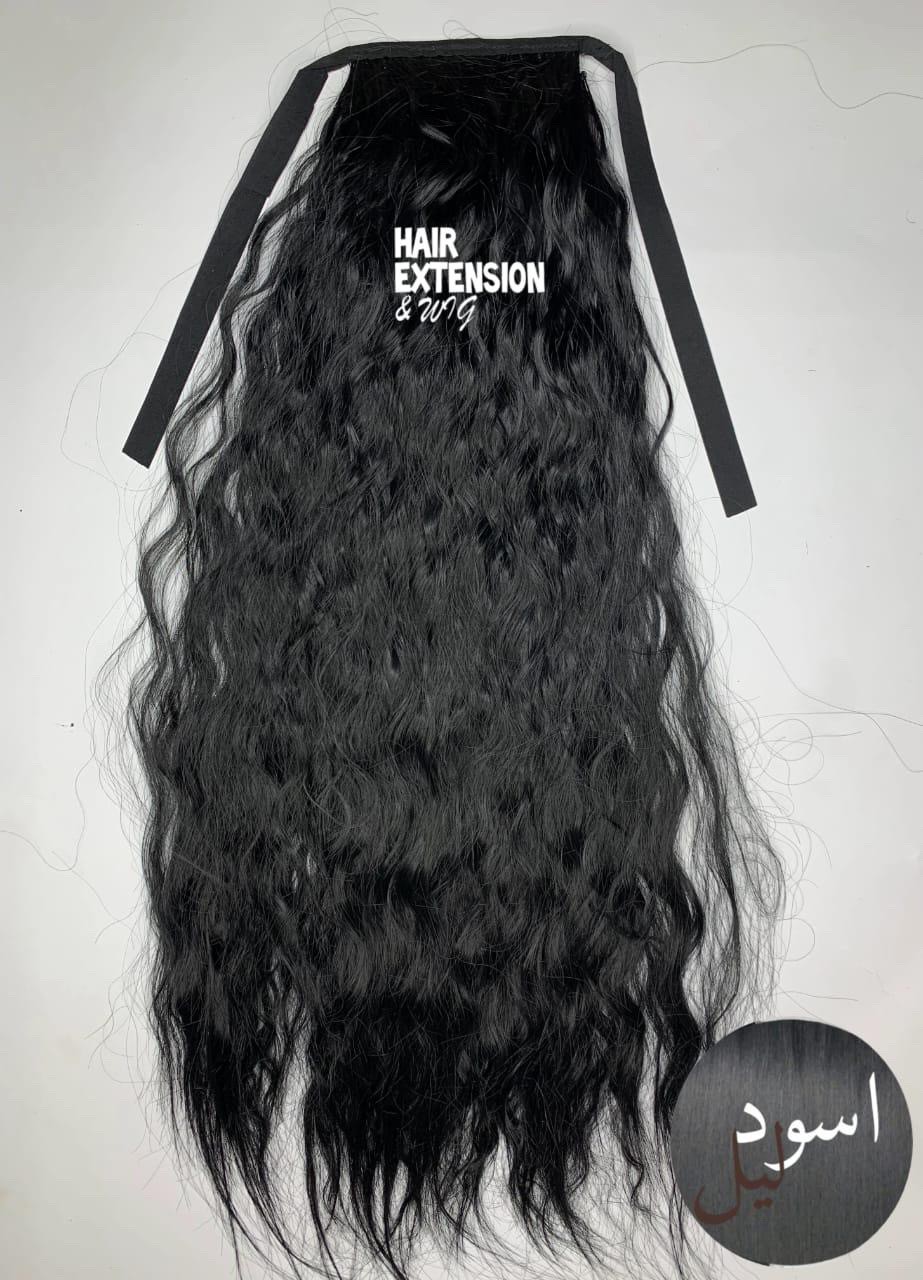 Long soft curly tied clip ponytail 170G 28" jet black product-image